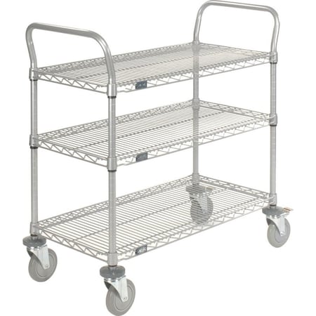 Global Equipment Nexel Utility Cart, 3 Shelf, Nexelate , 30"L x 24"W x 39"H, Polyurethane Brake Casters 2430P3EPB